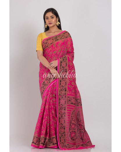 Pink Handloom Festive Cotton Silk Saree angoshobha