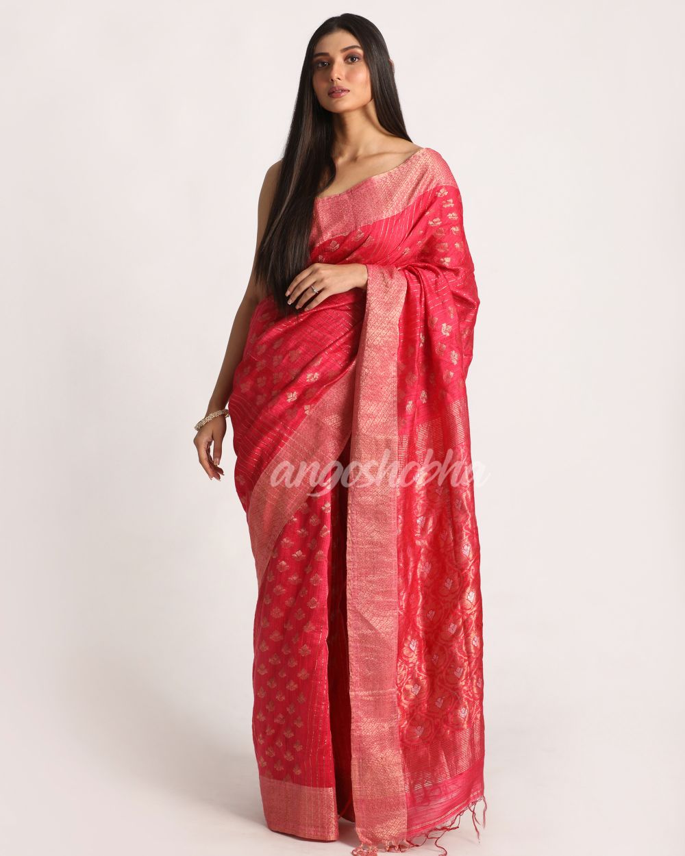 Pink Handloom Traditional Tangail Matka Silk Saree angoshobha