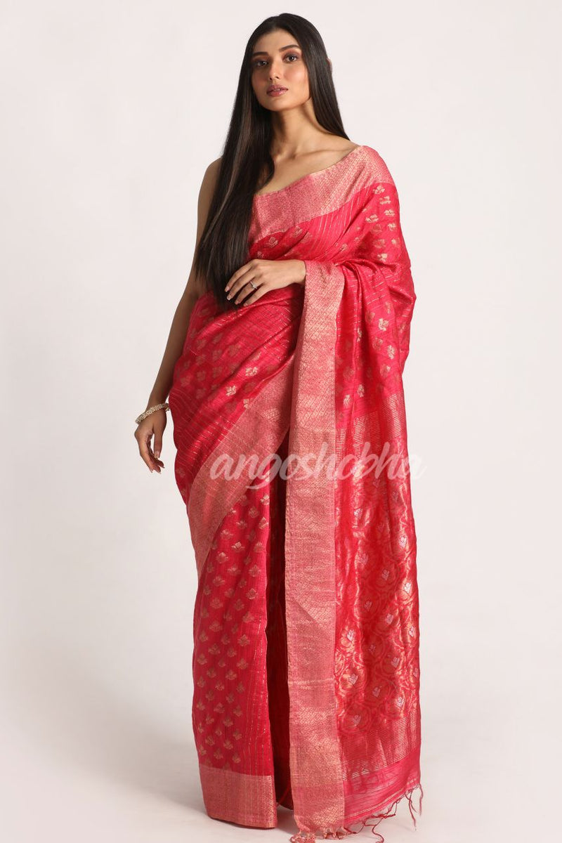 Pink Handloom Traditional Tangail Matka Silk Saree