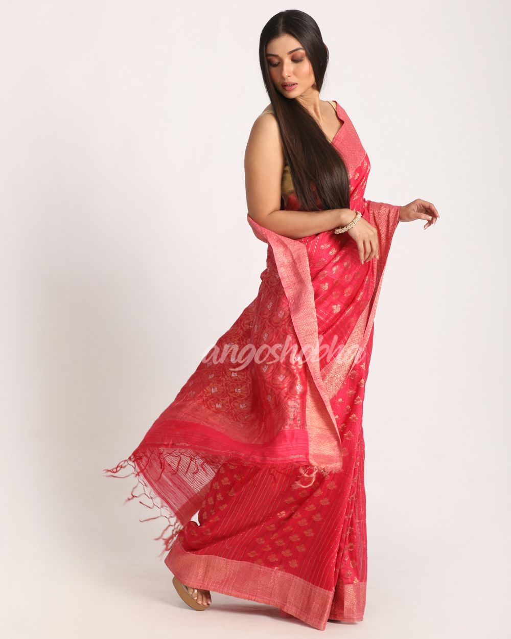 Pink Handloom Traditional Tangail Matka Silk Saree angoshobha