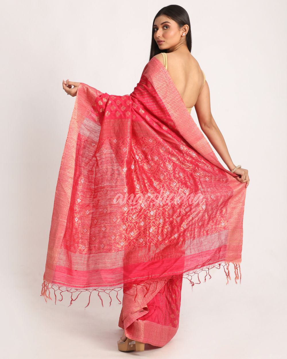 Pink Handloom Traditional Tangail Matka Silk Saree angoshobha