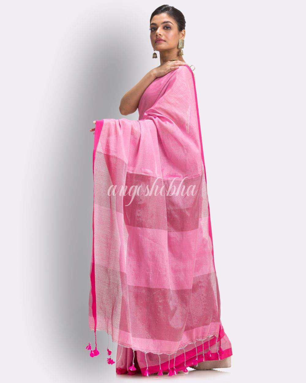 Pink Handloom Zari Cotton Tissue Saree angoshobha