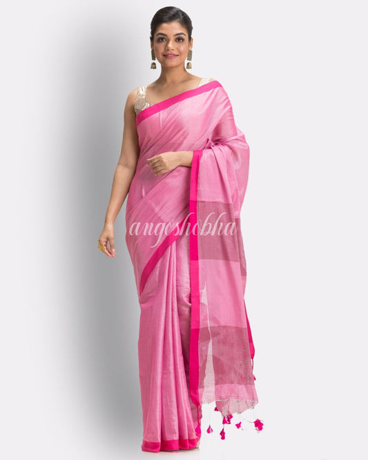 Pink Handloom Zari Cotton Tissue Saree angoshobha