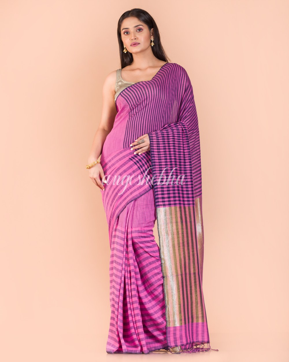 Pink Handwoven Cotton Saree angoshobha