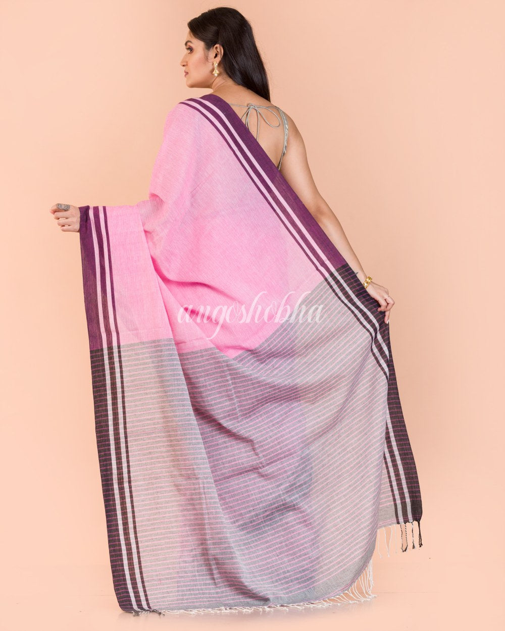 Pink Handwoven Cotton Saree angoshobha