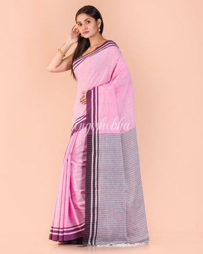 Pink Handwoven Cotton Saree angoshobha