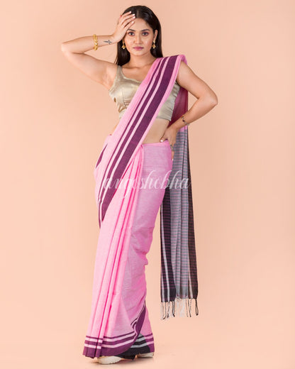 Pink Handwoven Cotton Saree angoshobha