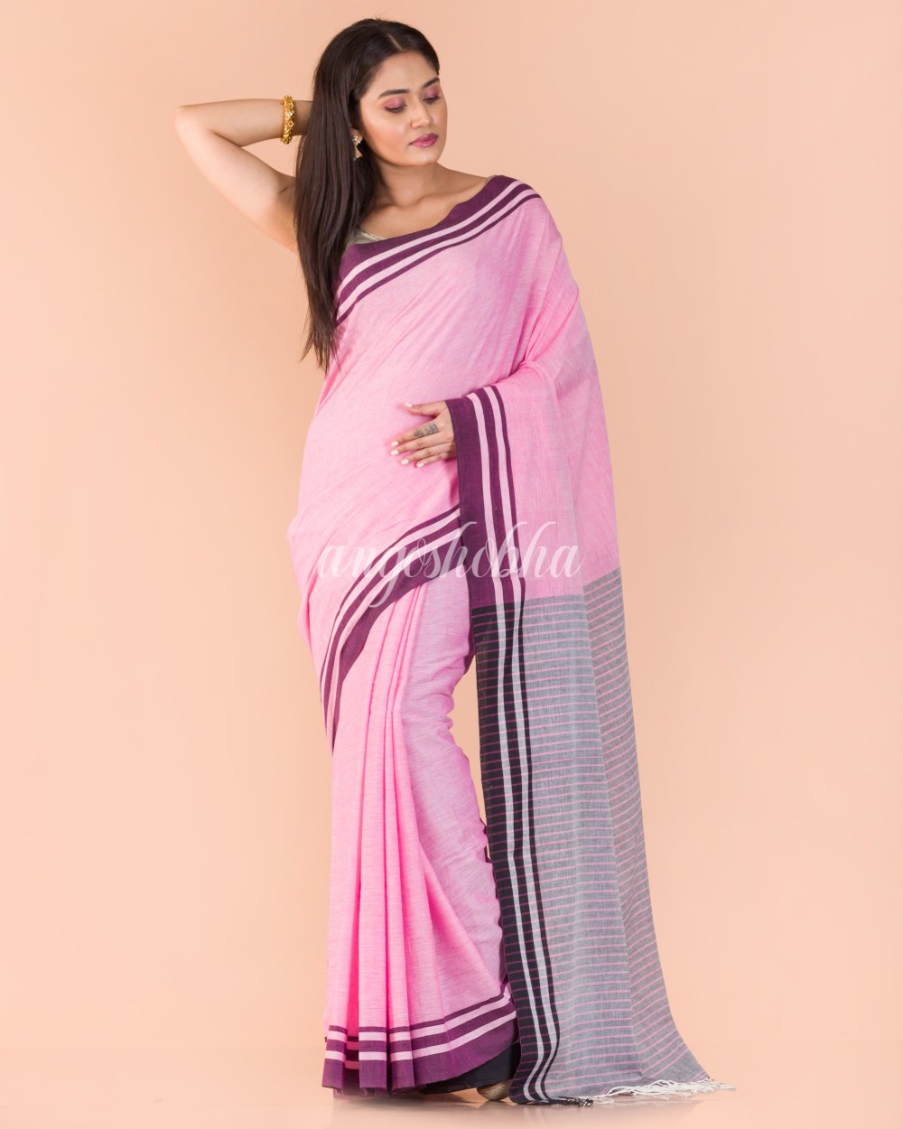 Pink Handwoven Cotton Saree angoshobha