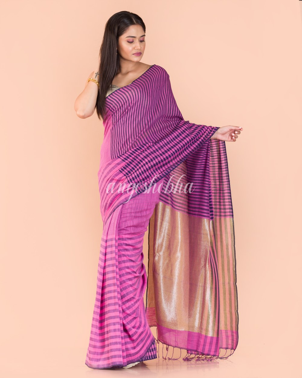 Pink Handwoven Cotton Saree angoshobha