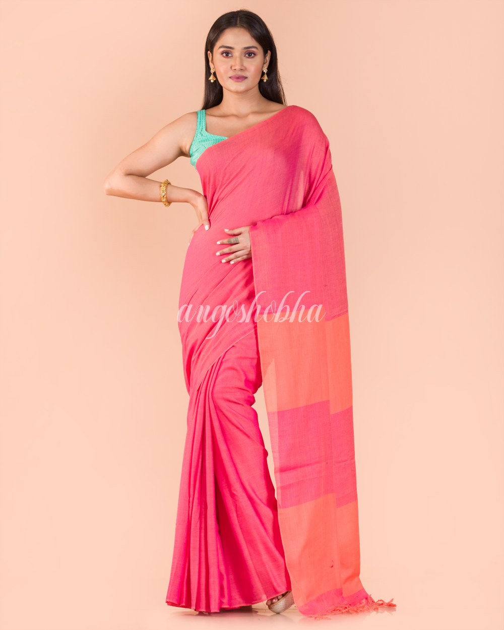 Pink Handwoven Cotton Saree angoshobha