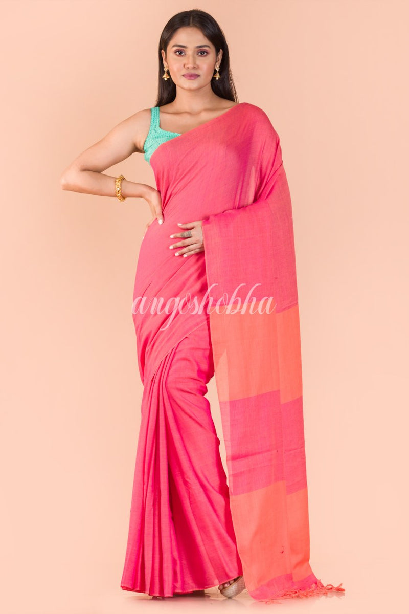 Pink Handwoven Cotton Saree