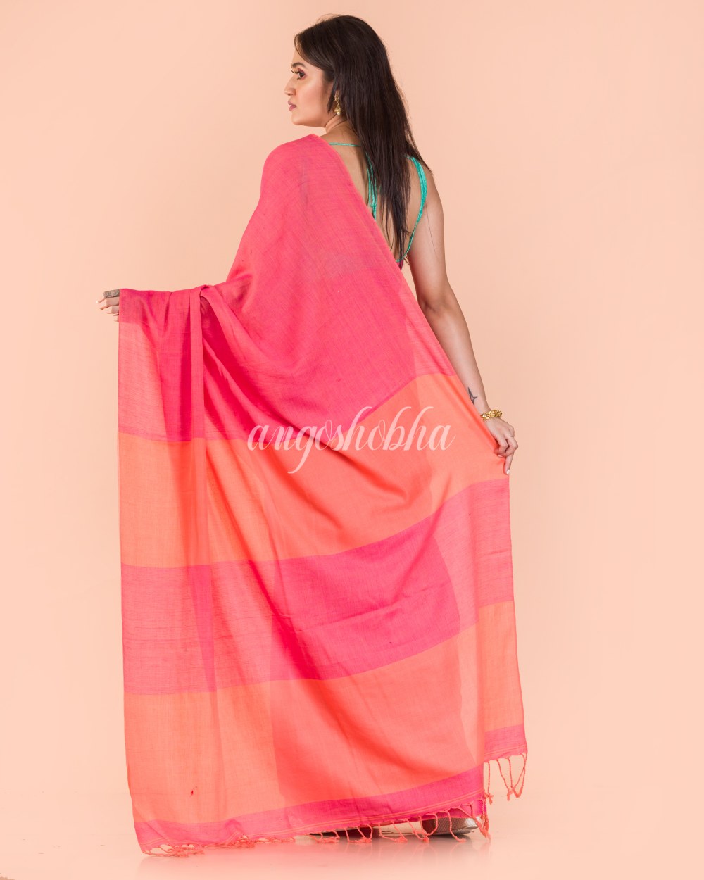 Pink Handwoven Cotton Saree angoshobha