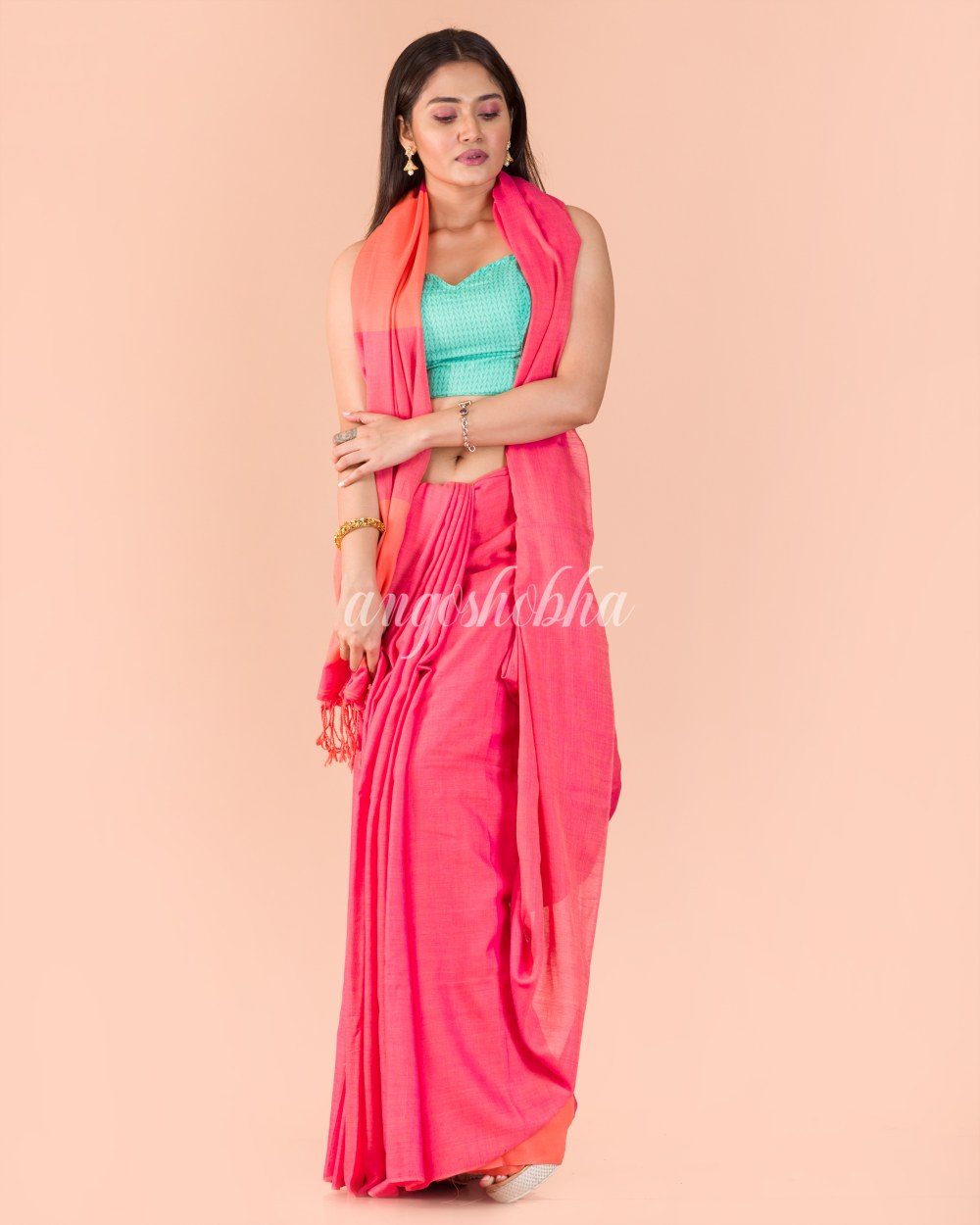 Pink Handwoven Cotton Saree angoshobha