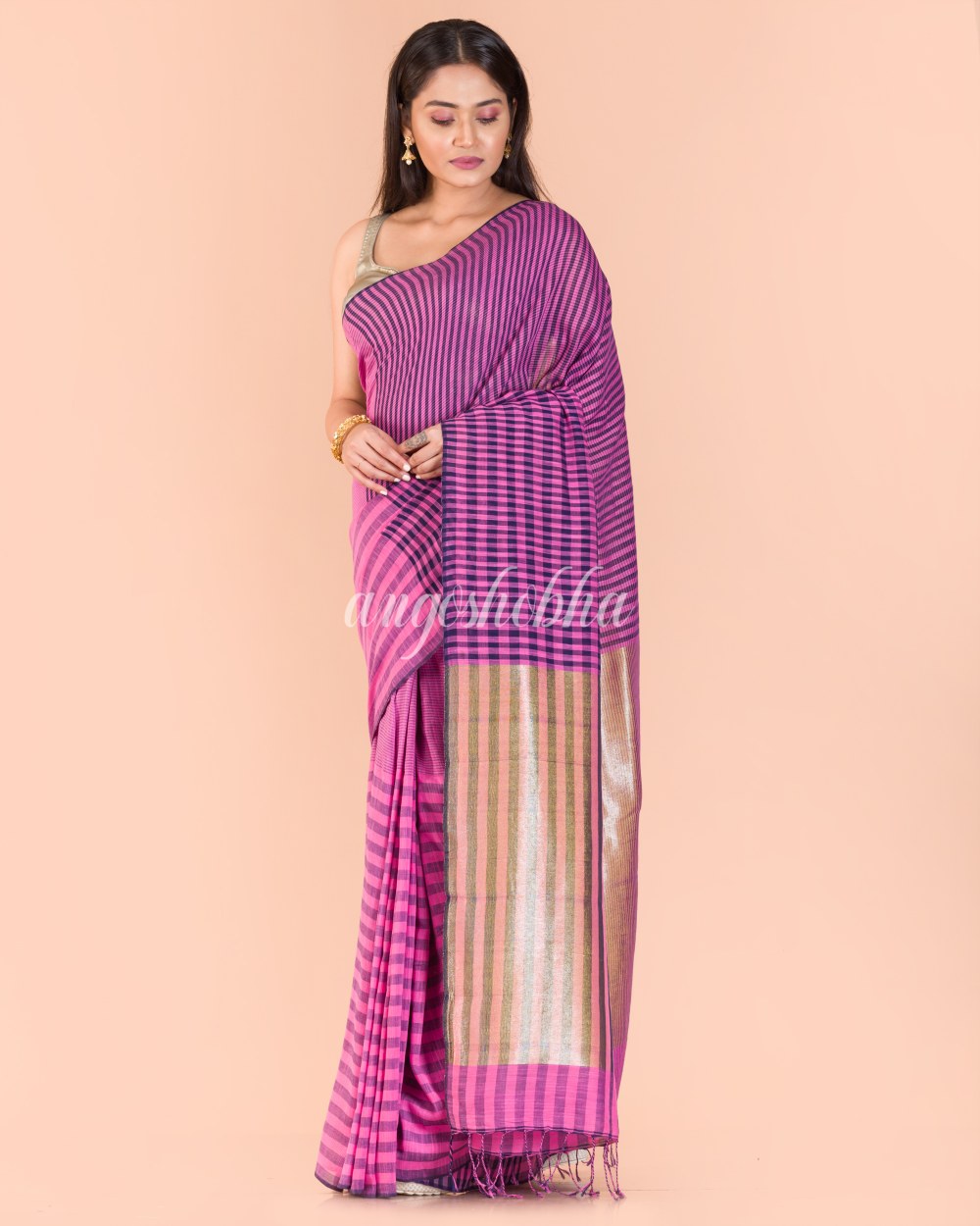 Pink Handwoven Cotton Saree angoshobha