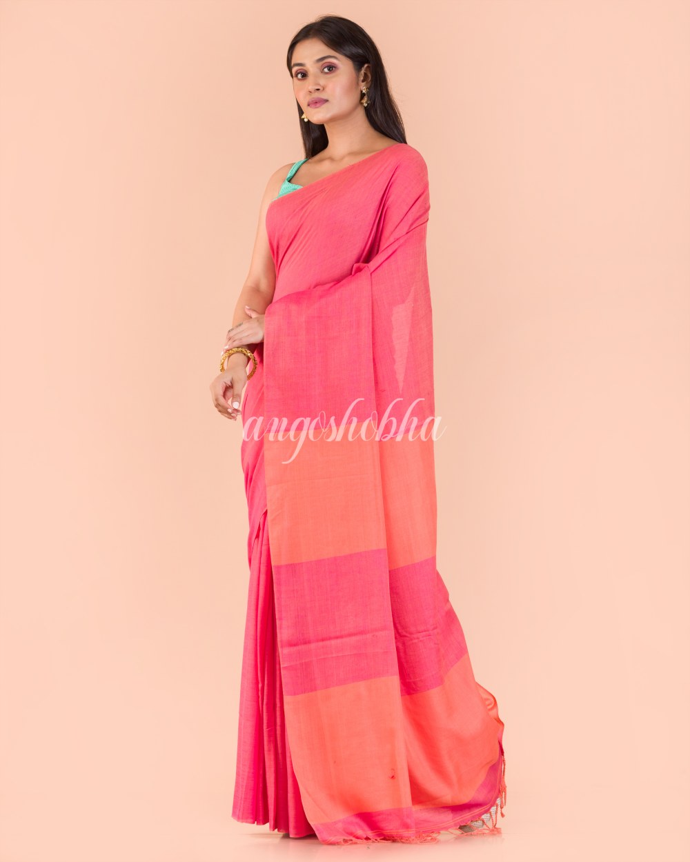 Pink Handwoven Cotton Saree angoshobha
