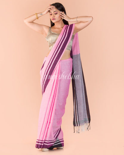 Pink Handwoven Cotton Saree angoshobha