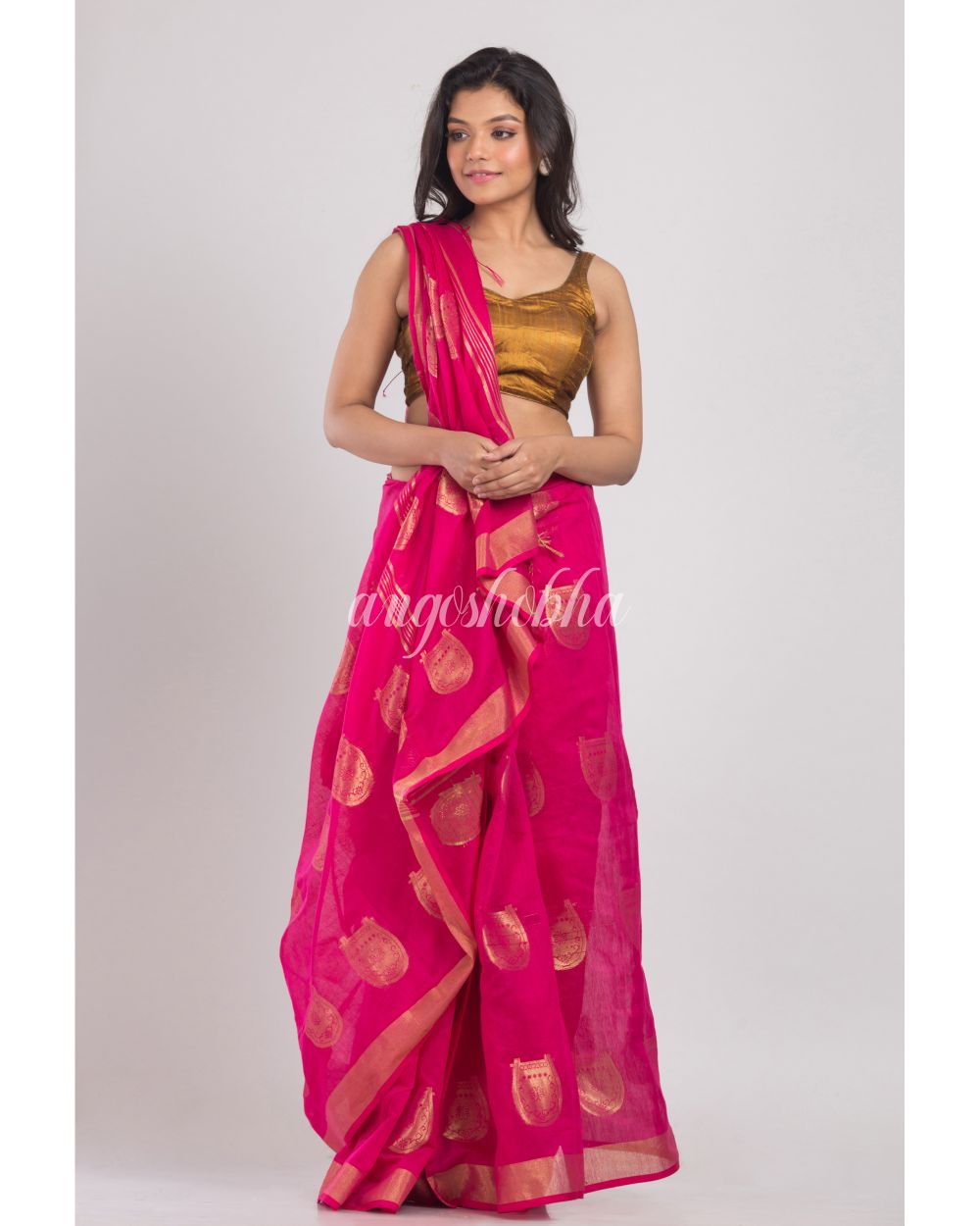 Pink Handwoven Cotton Silk Saree angoshobha