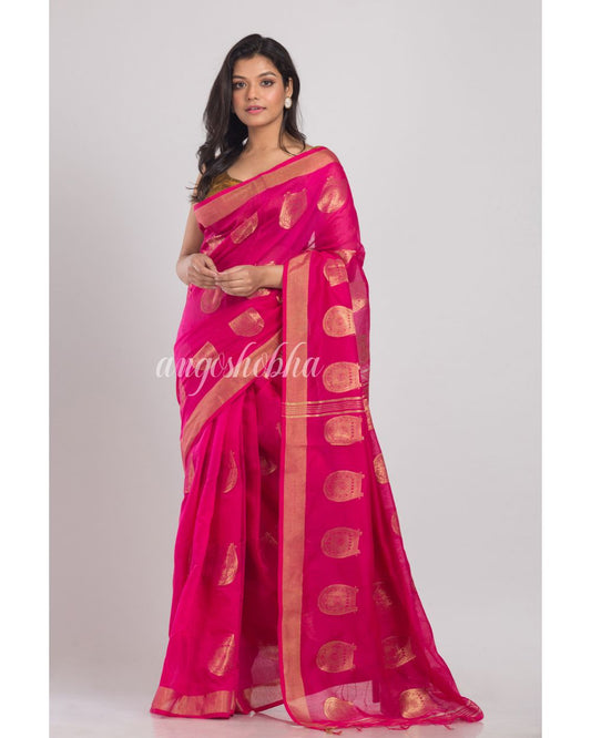 Pink Handwoven Cotton Silk Saree angoshobha