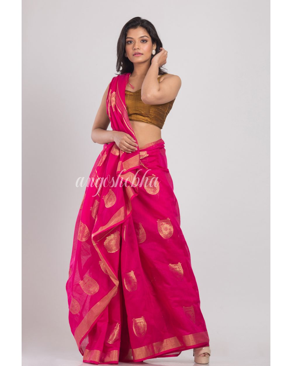 Pink Handwoven Cotton Silk Saree angoshobha