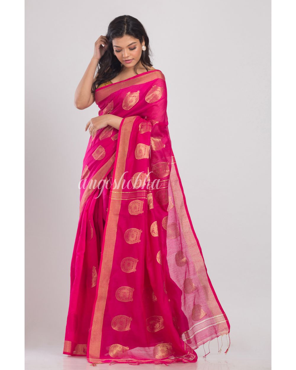 Pink Handwoven Cotton Silk Saree angoshobha
