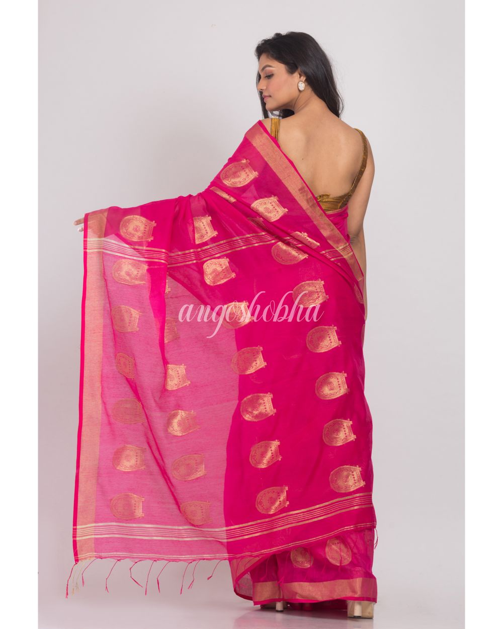 Pink Handwoven Cotton Silk Saree angoshobha