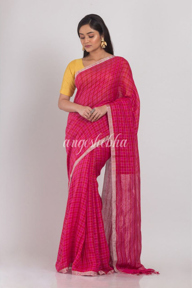 Pink Handwoven Linen Saree