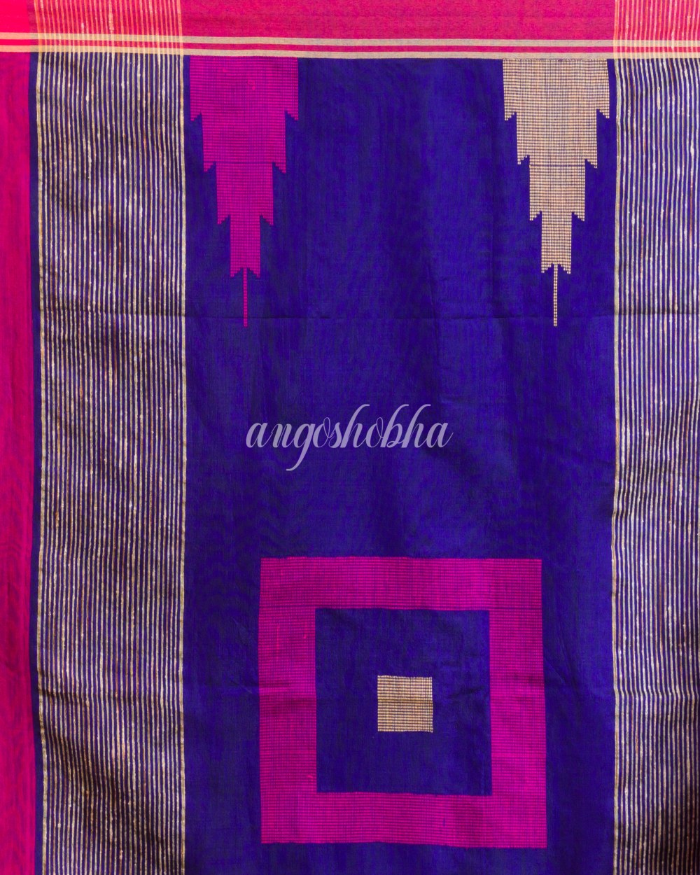 Pink Temple Border Blended Cotton Jamdani Saree angoshobha