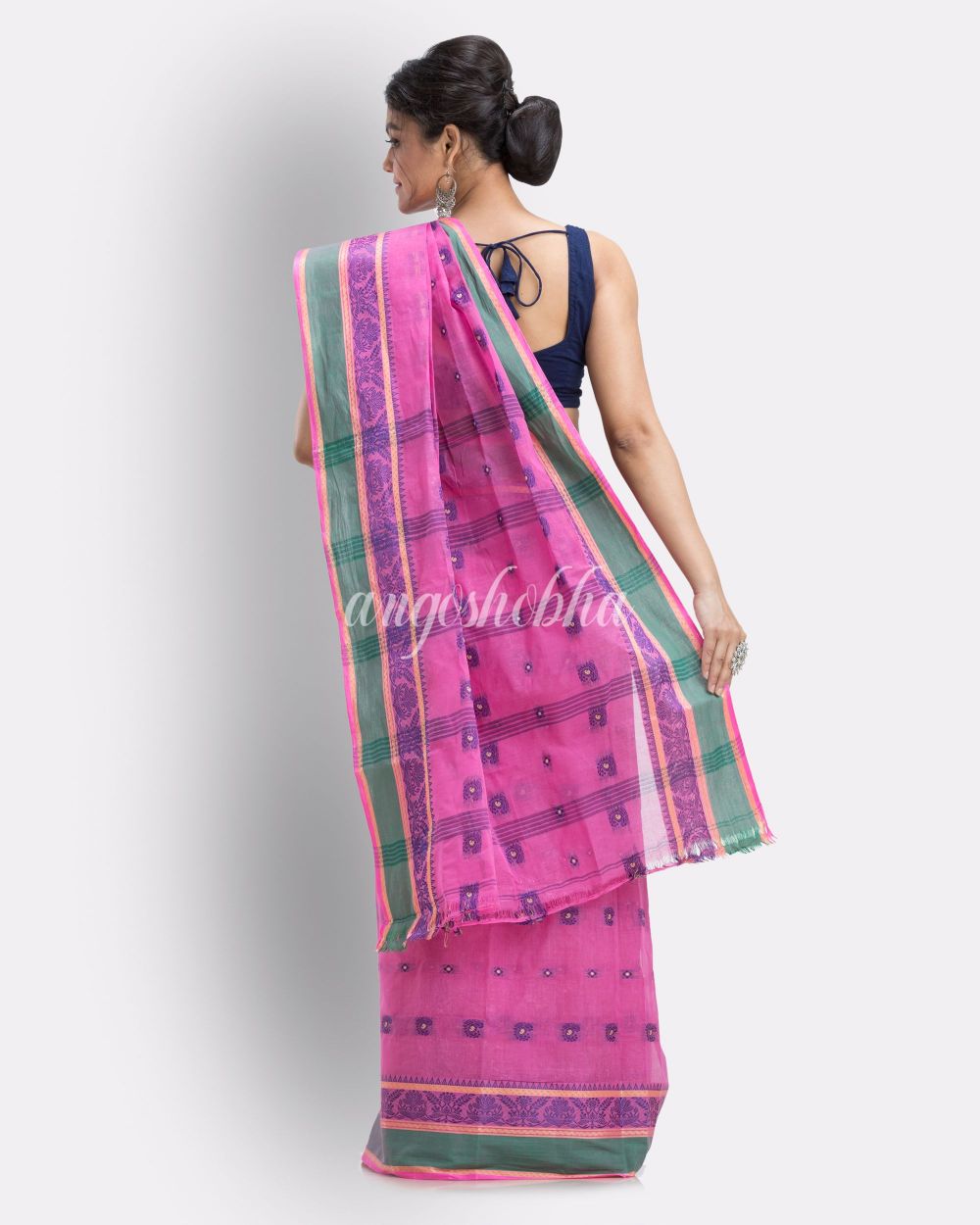 Pink Woven Design Pure Cotton Handwoven Tant Saree angoshobha