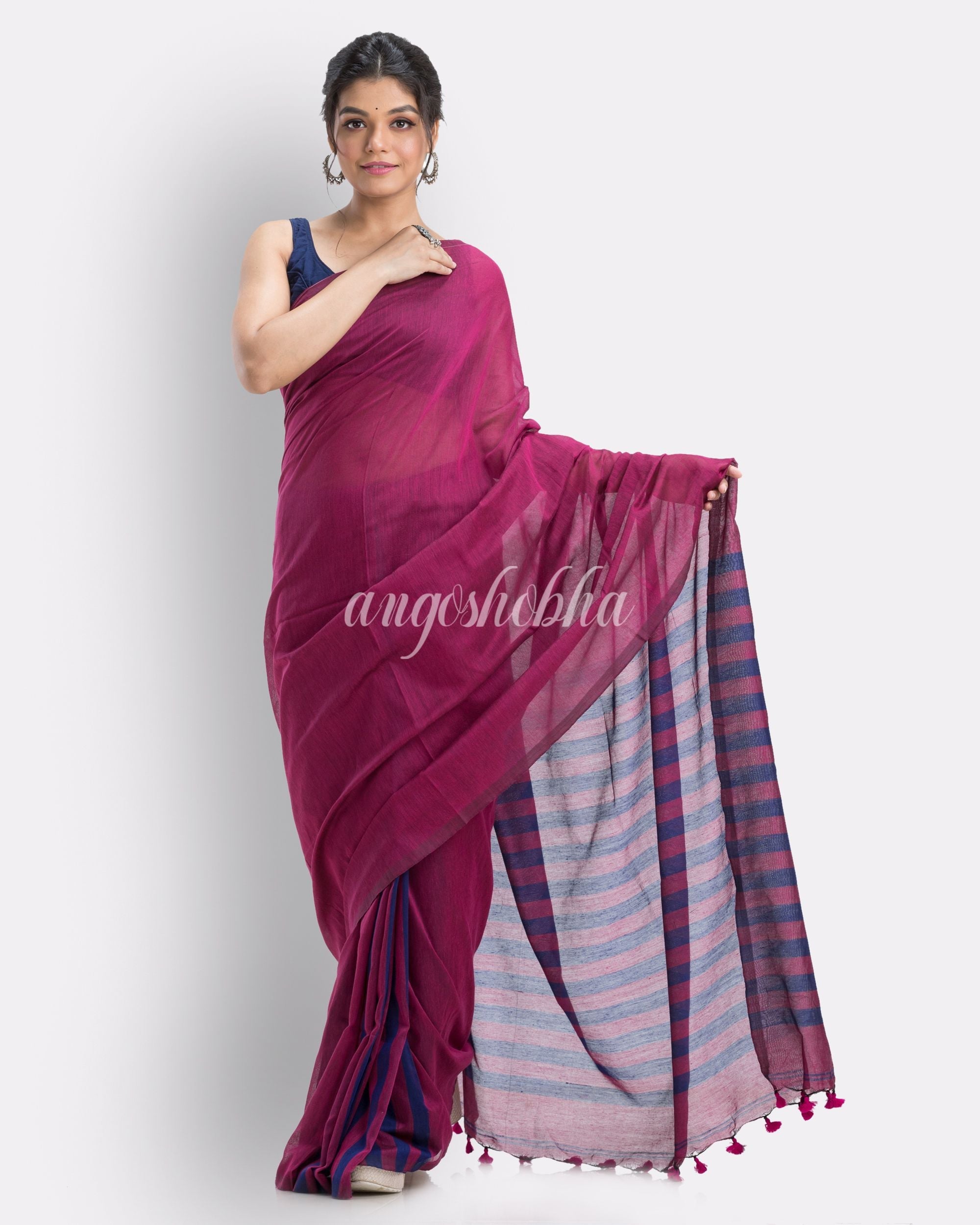 Pink handloom bengal cotton saree angoshobha