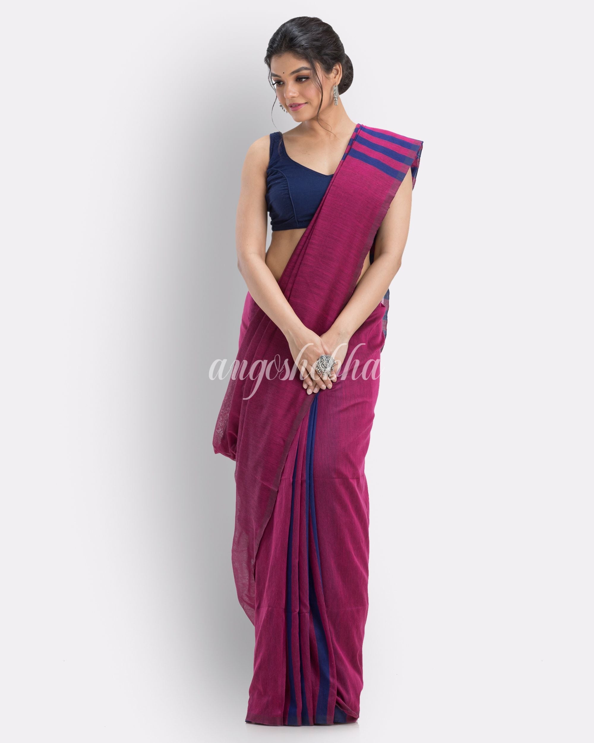 Pink handloom bengal cotton saree angoshobha