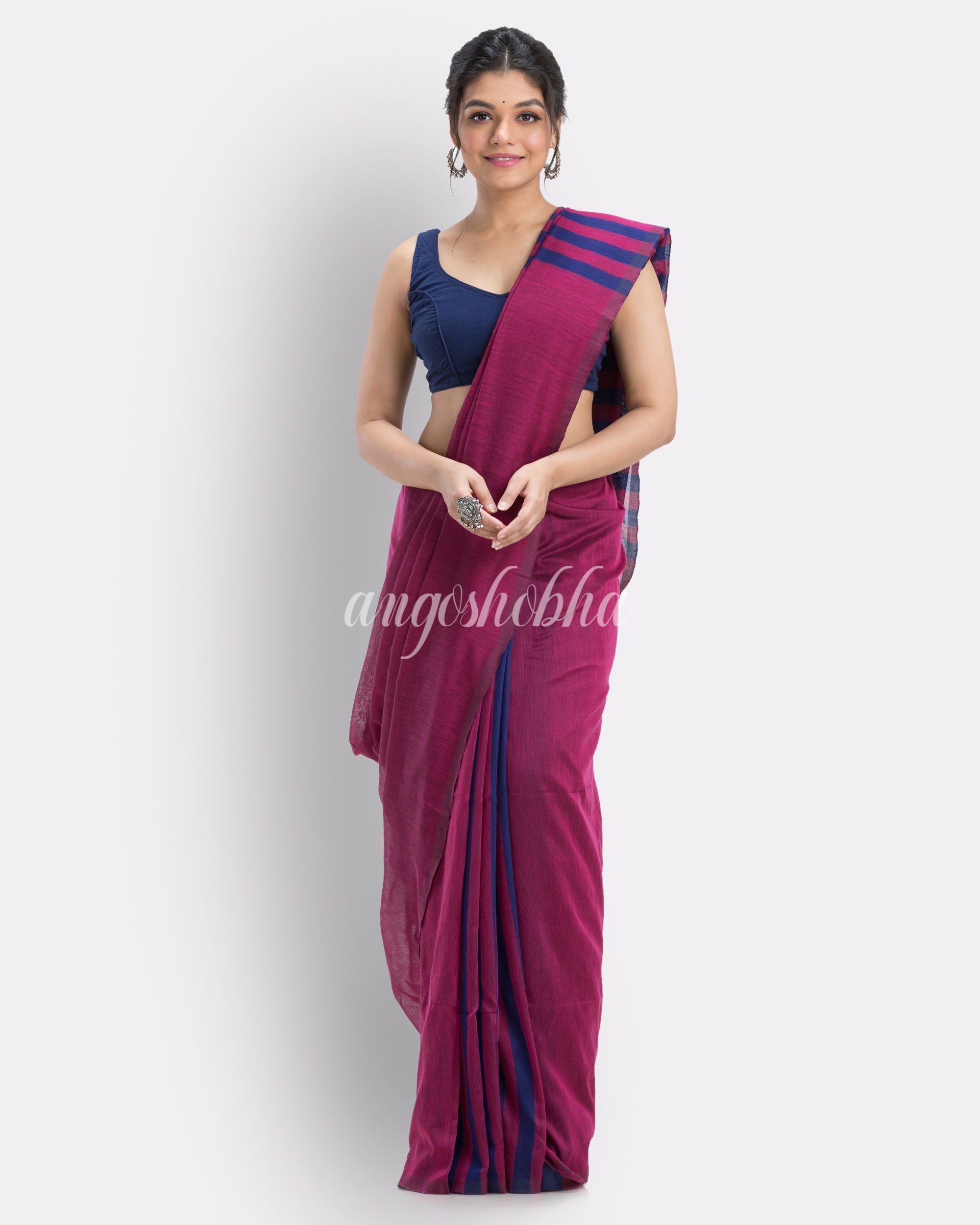 Pink handloom bengal cotton saree angoshobha
