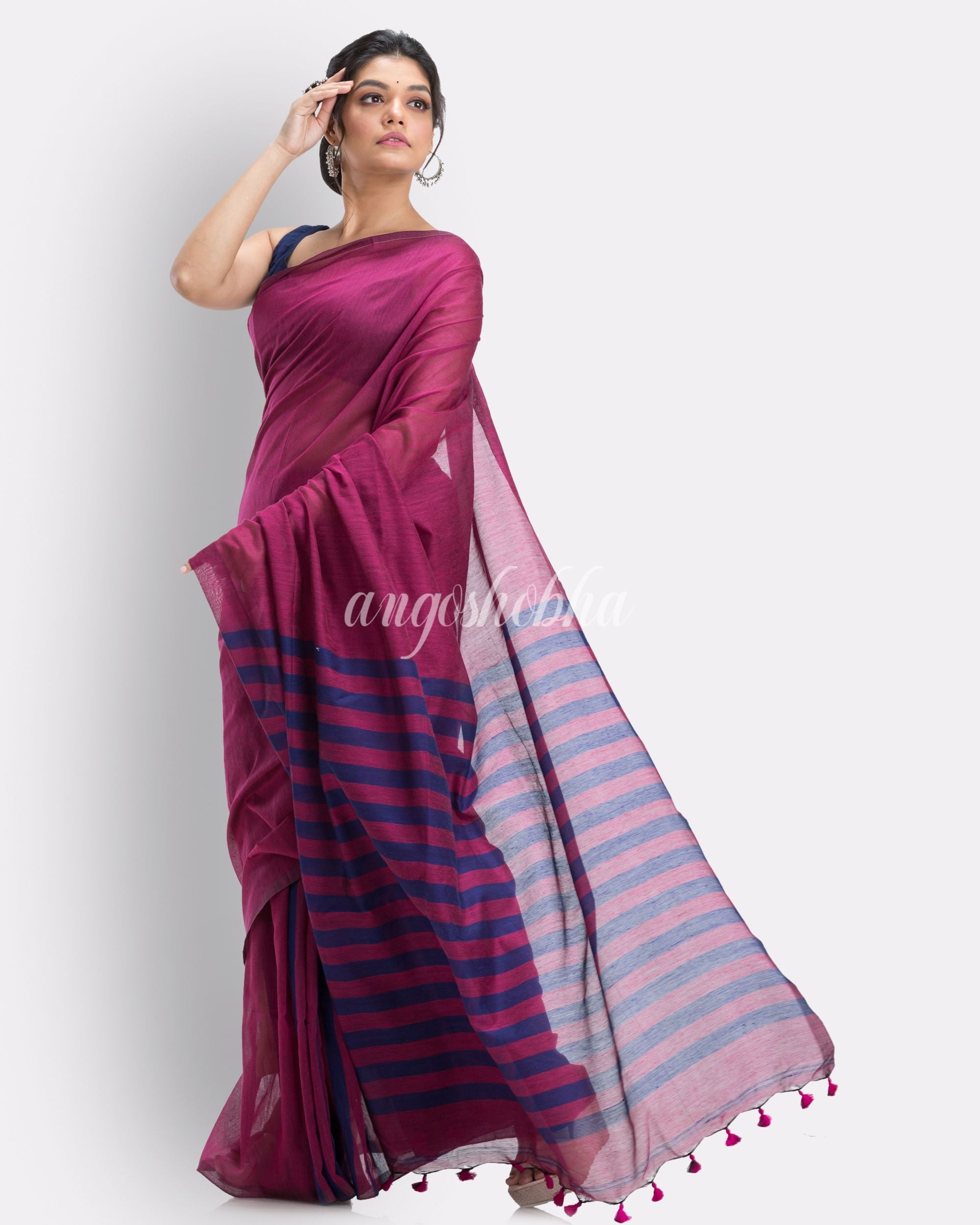 Pink handloom bengal cotton saree angoshobha