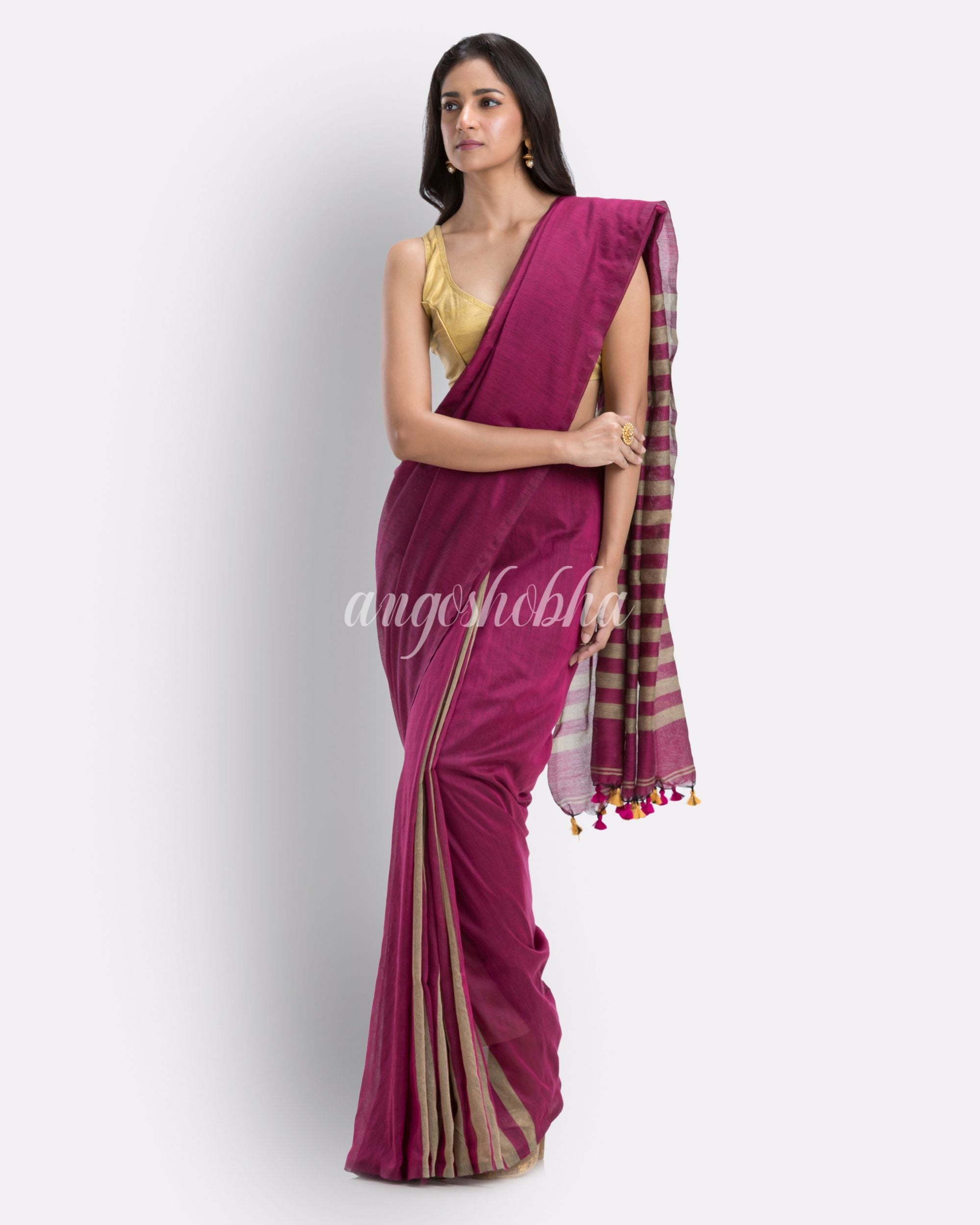 Pink handloom bengal cotton saree angoshobha