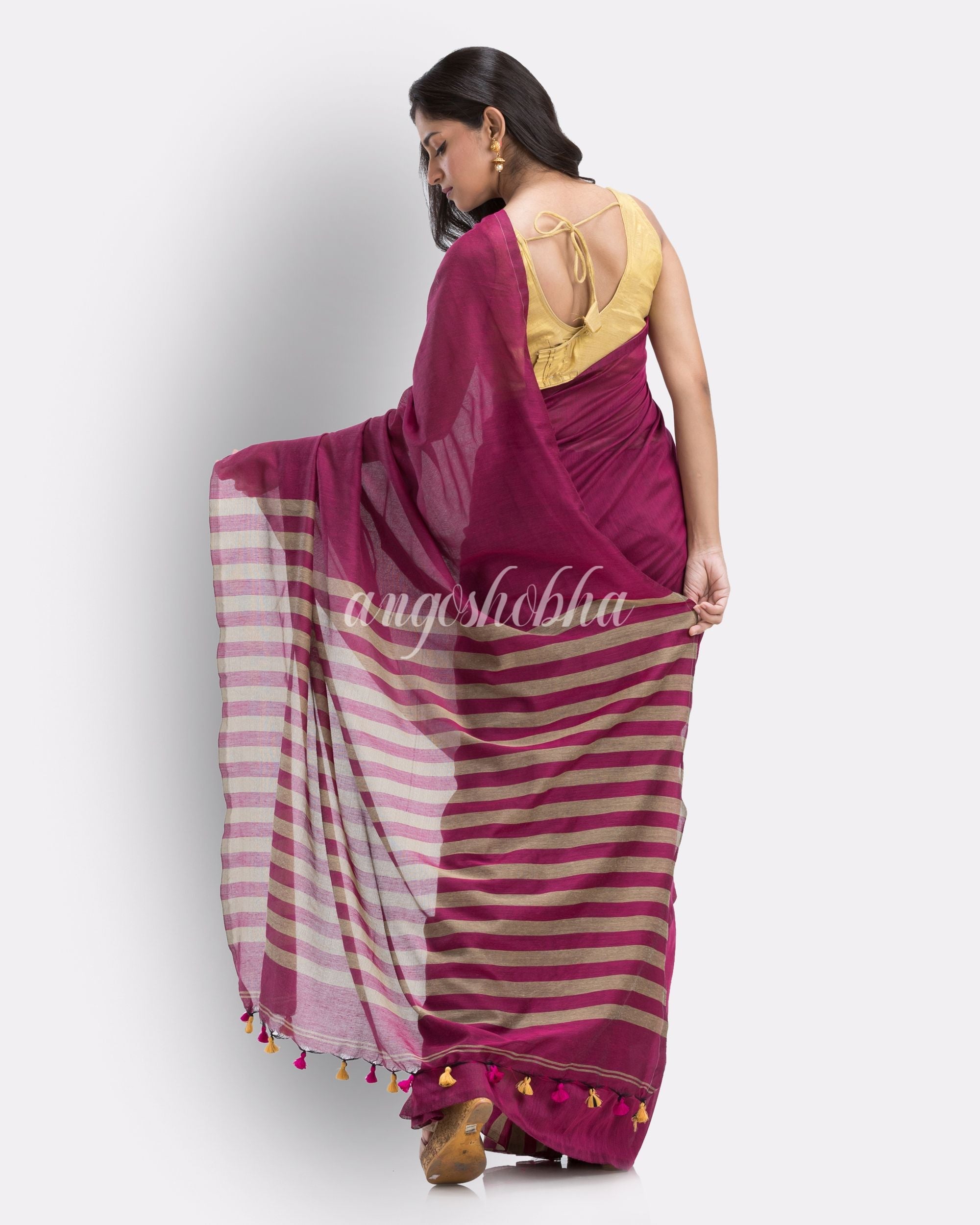Pink handloom bengal cotton saree angoshobha
