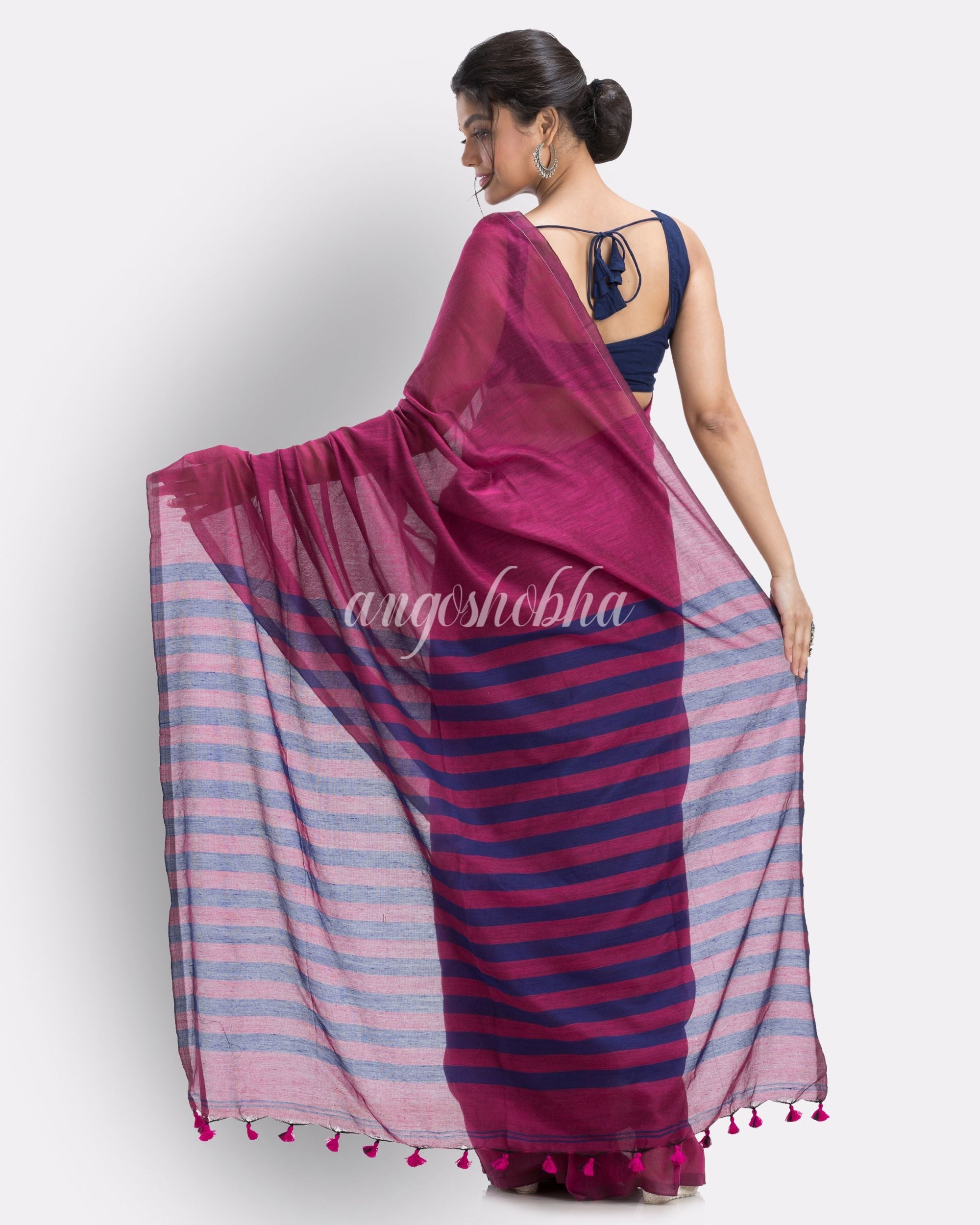 Pink handloom bengal cotton saree angoshobha