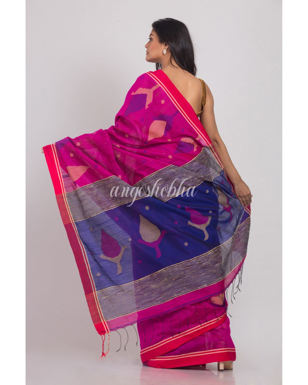 Pink handwoven Cotton Silk Jamdani Saree angoshobha