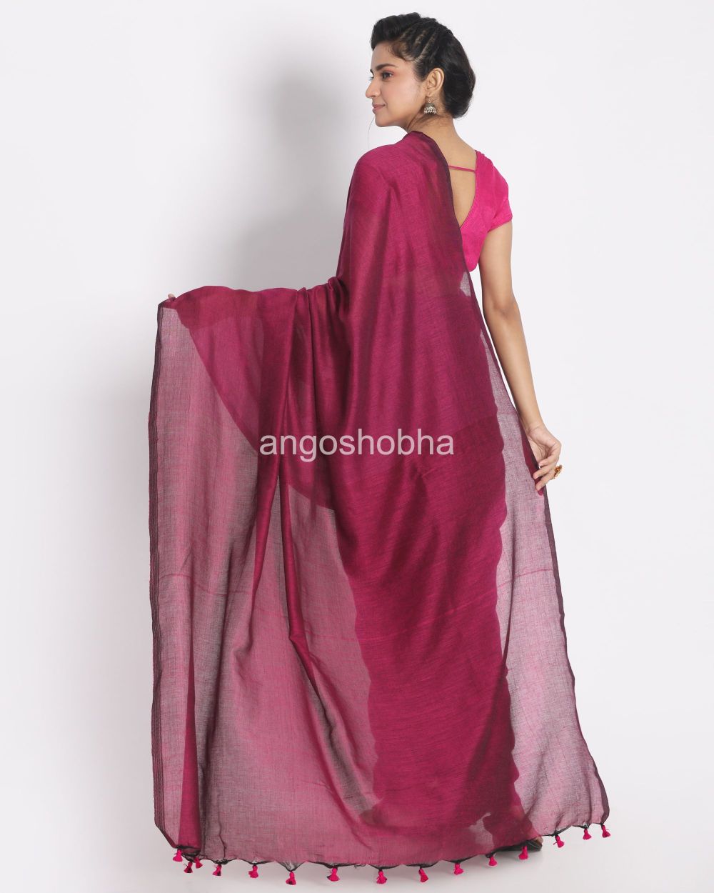 Pink magenta handspun handloom cotton saree angoshobha