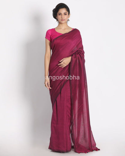 Pink magenta handspun handloom cotton saree angoshobha