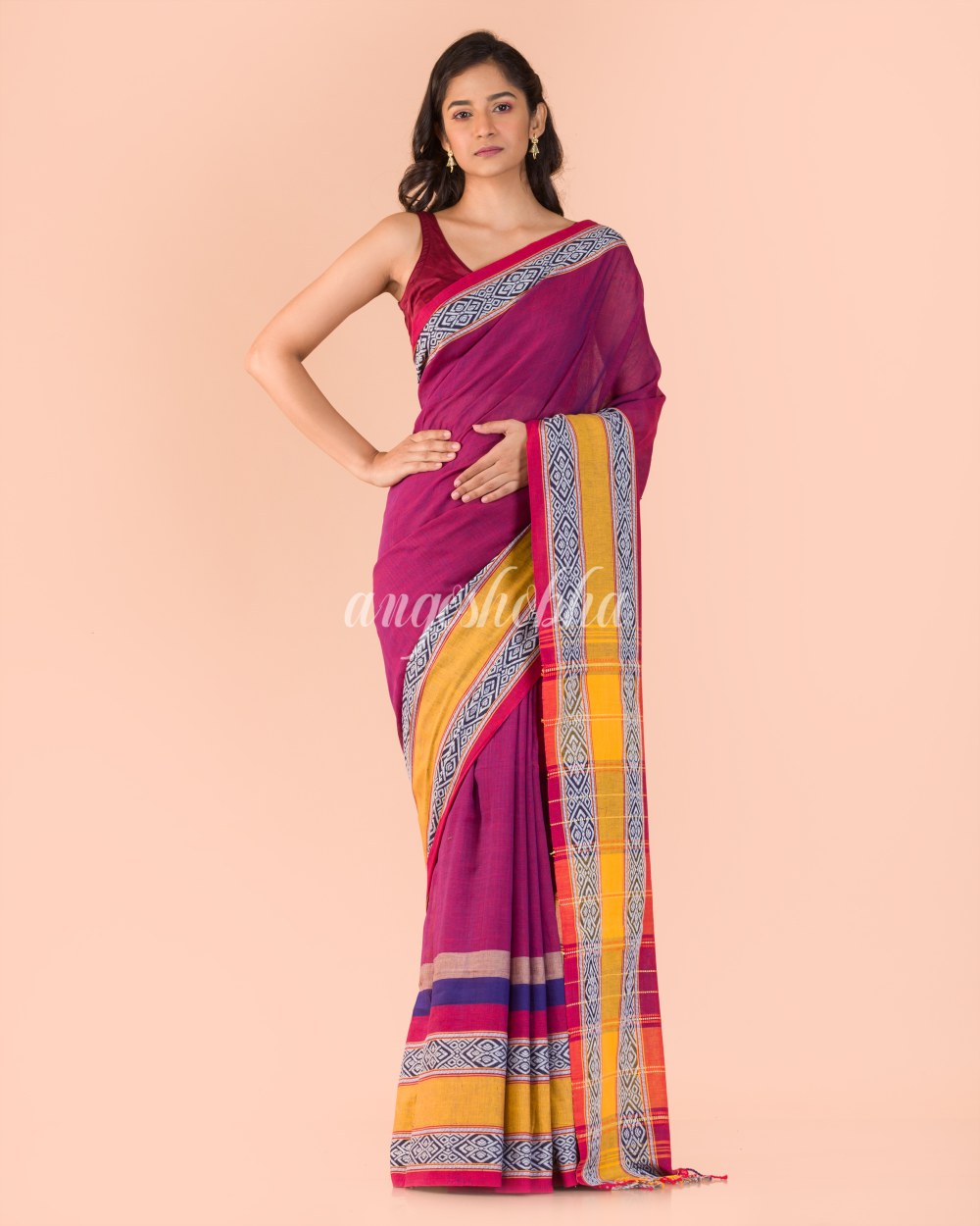 Purple Cotton Begampuri Saree