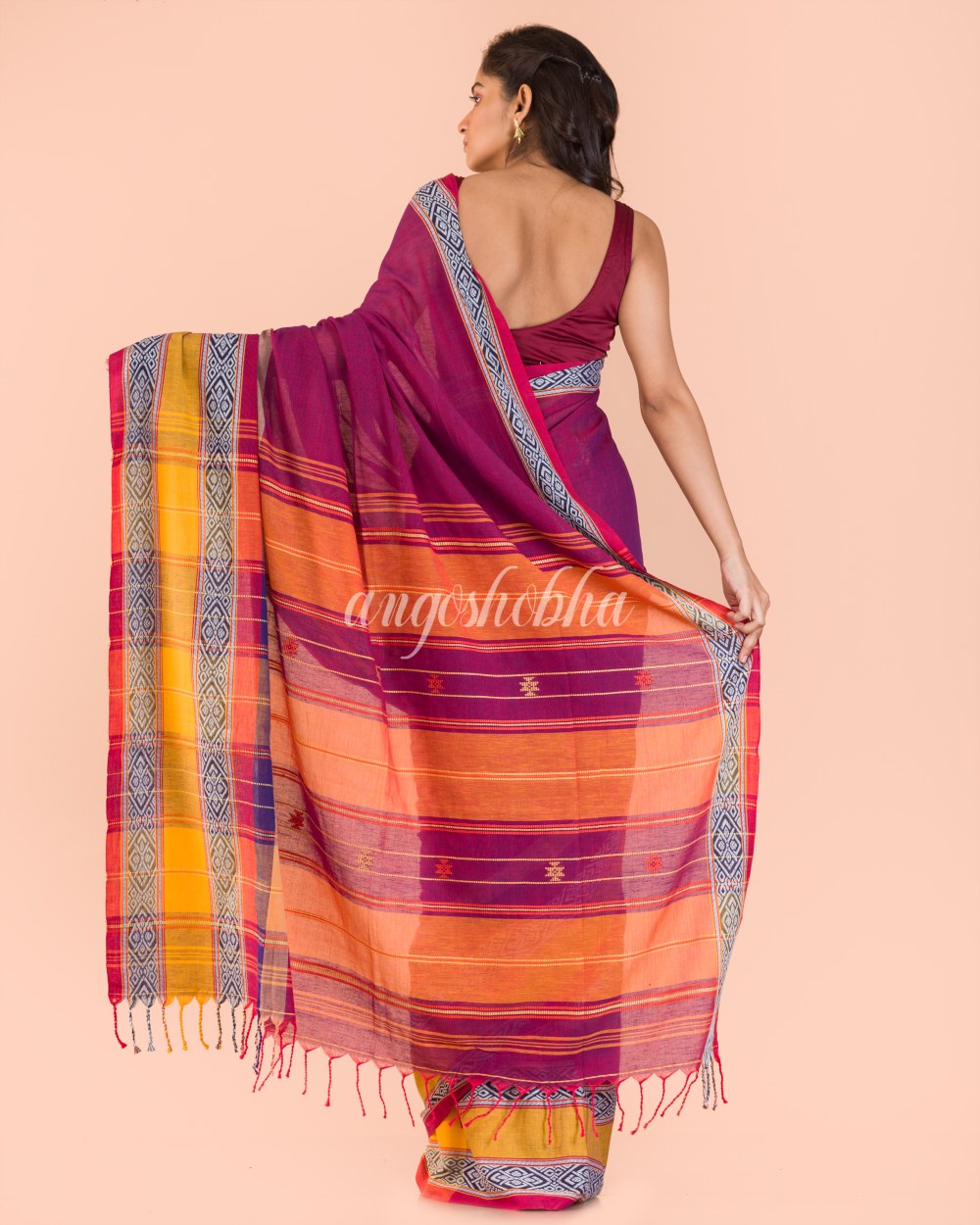 Purple Cotton Begampuri Saree angoshobha