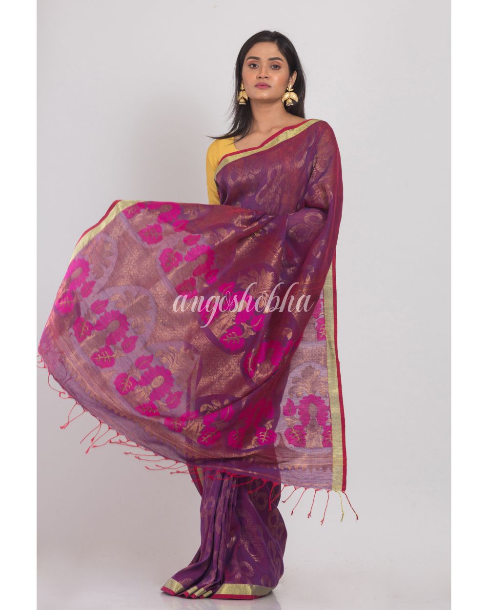 Purple Linen Jamdani Saree angoshobha