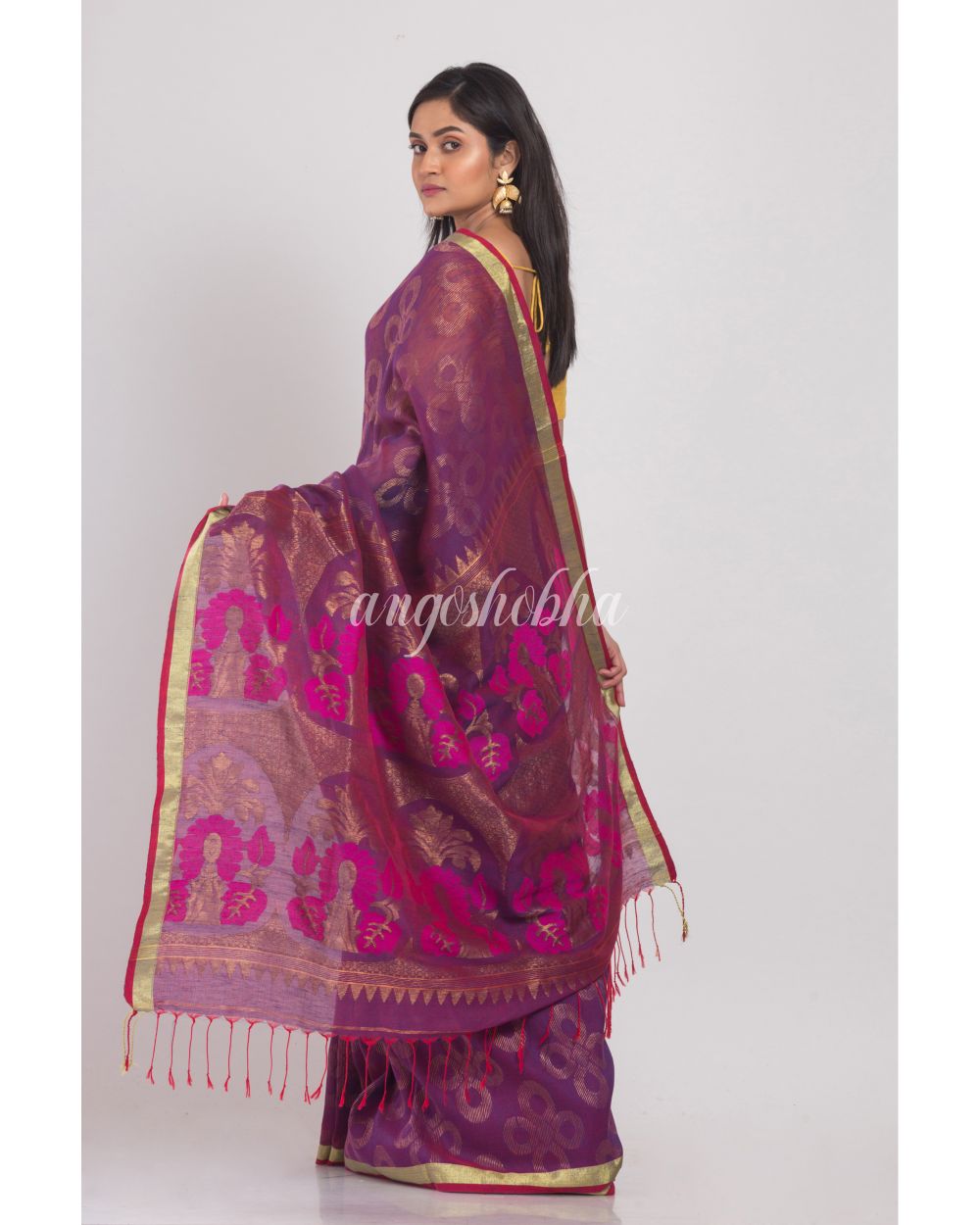 Purple Linen Jamdani Saree angoshobha