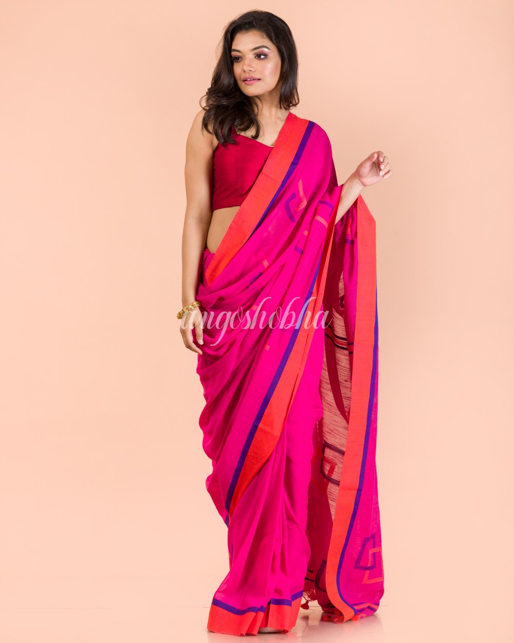 Rani Cotton Jamdani Saree angoshobha