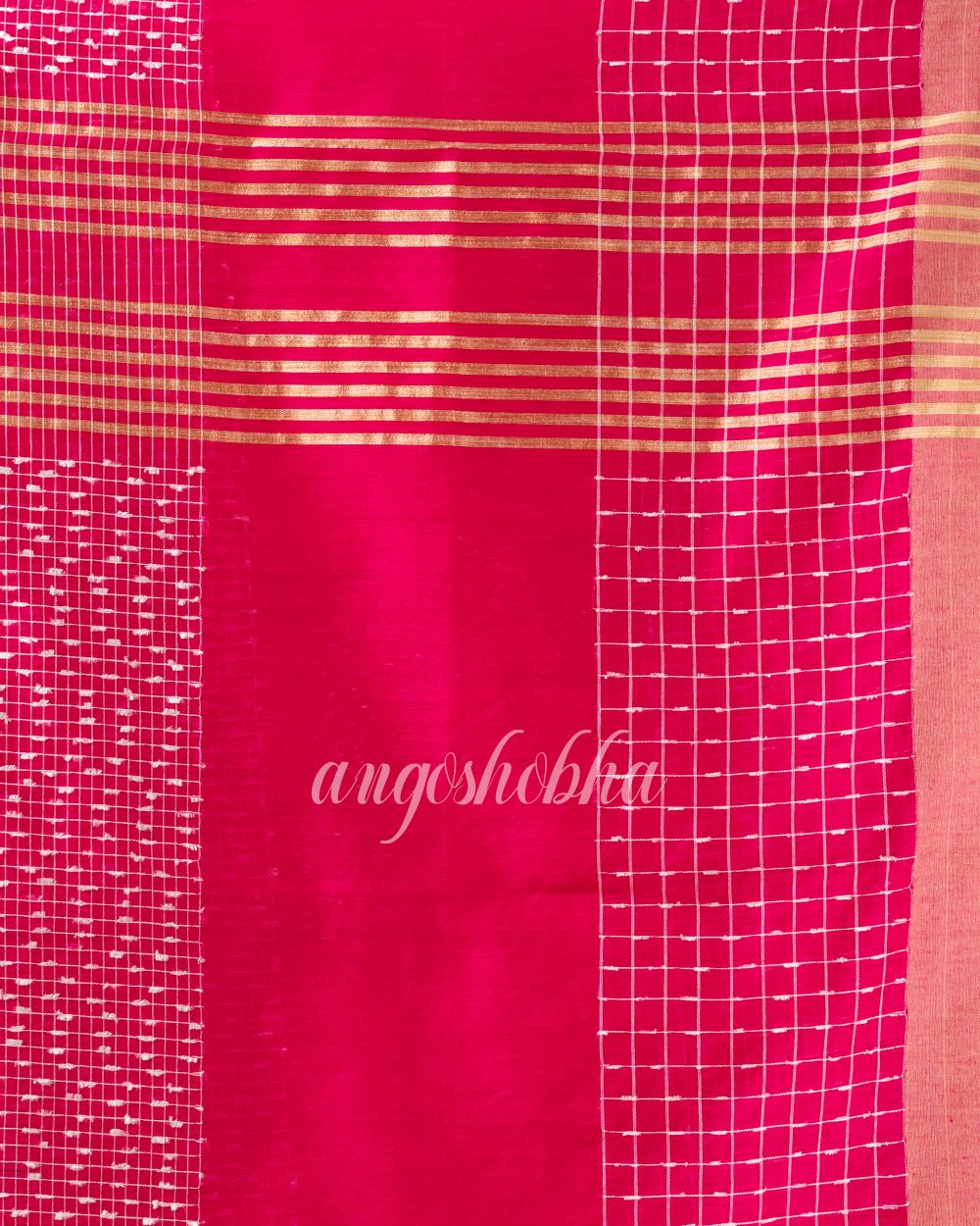 Rani Pink Cotton Blend Festive Handloom Saree angoshobha
