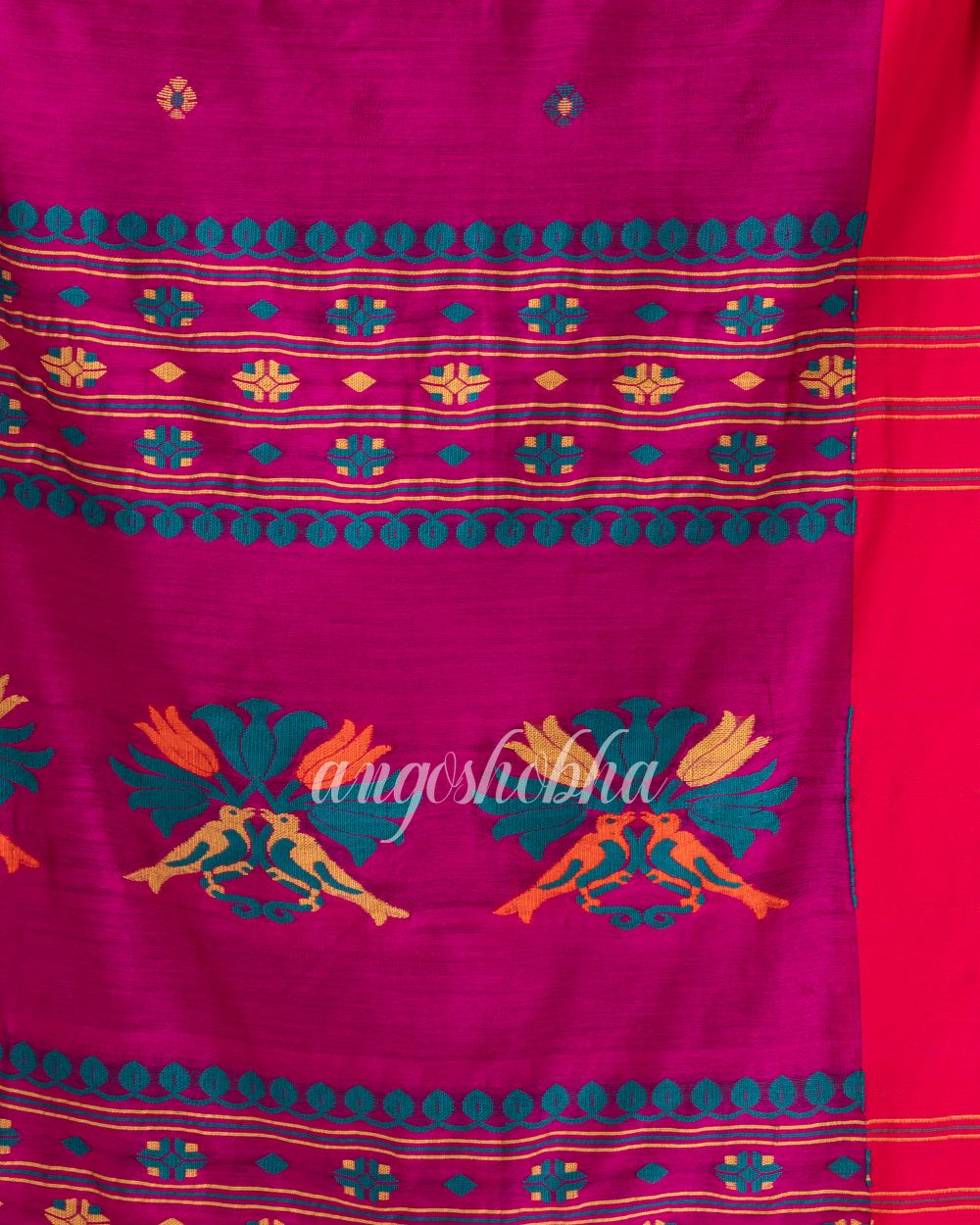 Rani Pink Cotton Blend Festive Jamdani Saree angoshobha