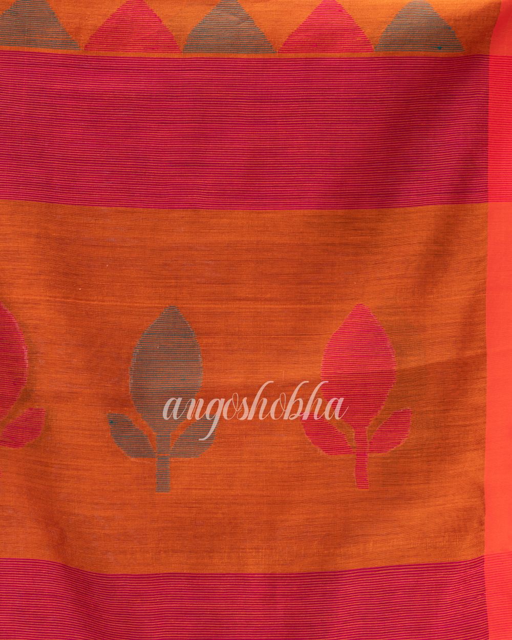 Rani Pink Cotton Blend Festive Jamdani Saree angoshobha