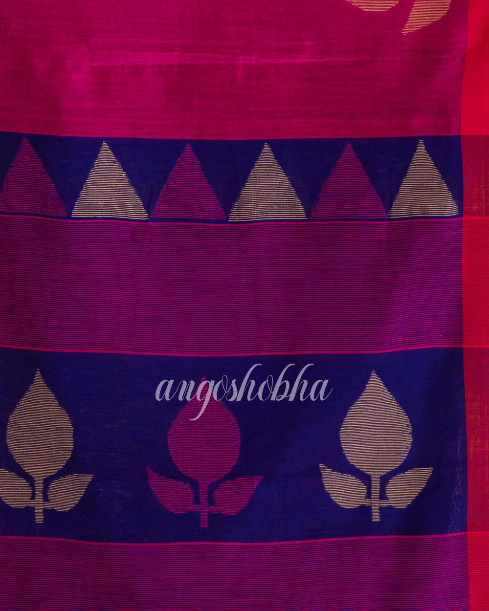 Rani Pink Cotton Blend Festive Jamdani Saree angoshobha