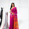 Rani Pink Cotton Blend Festive Jamdani Saree angoshobha