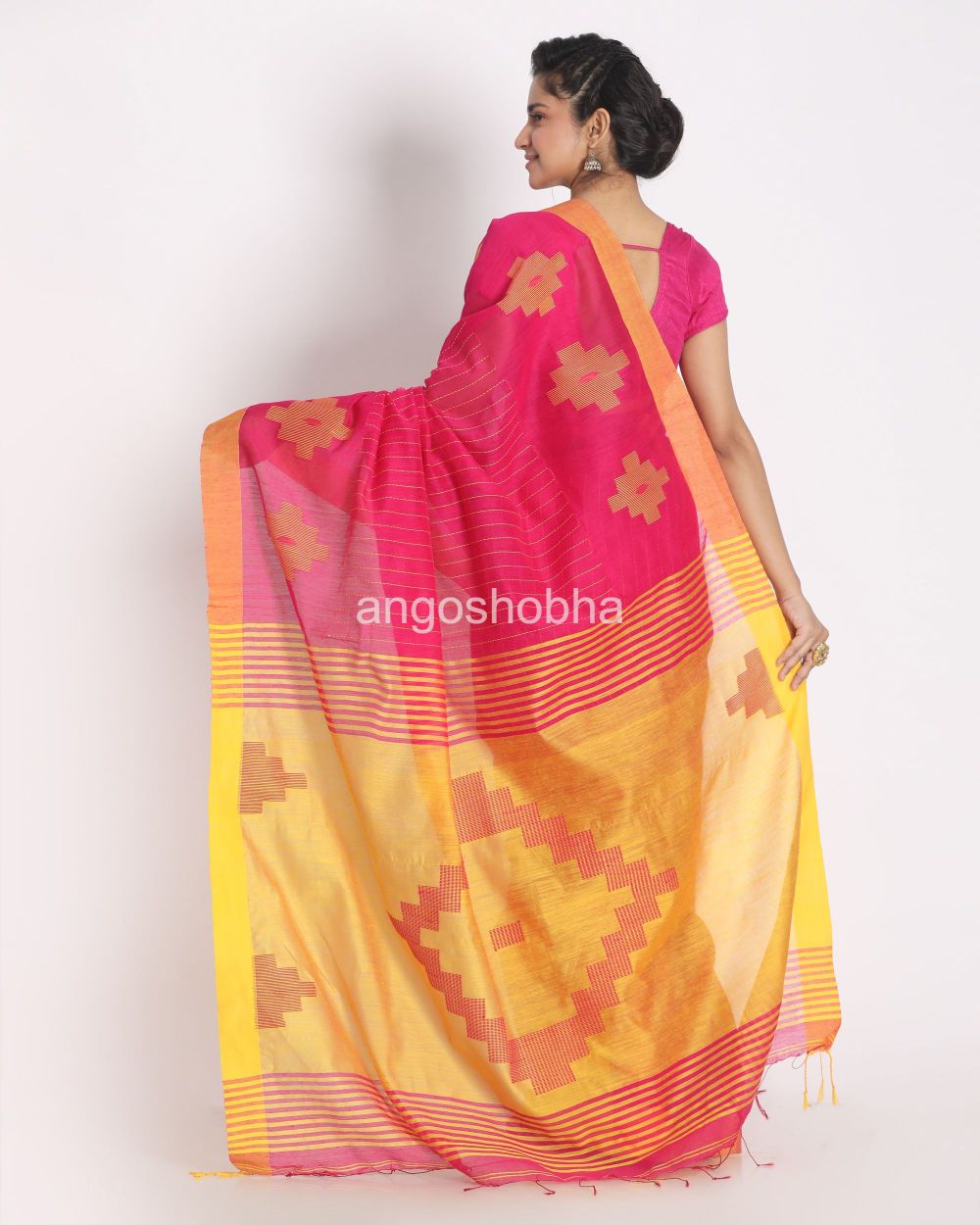 Rani Pink Cotton Blend Handloom Saree angoshobha