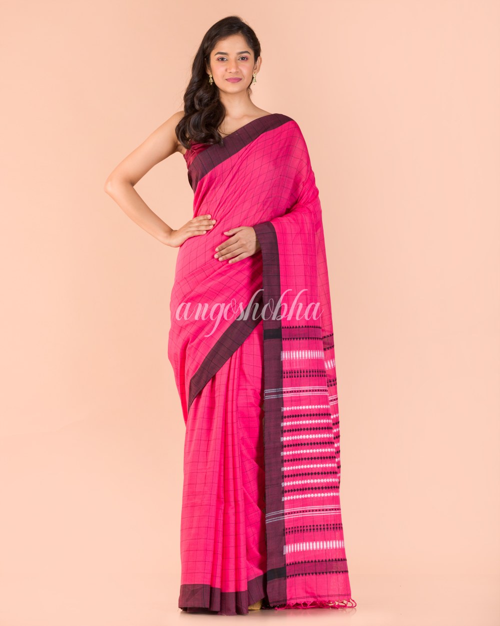 Rani Pink Handwoven Cotton Saree angoshobha